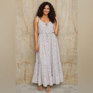 Hayden White Floral Tie-Shoulder Maxi Dress
